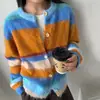 Roupas Femininas Roupas Femininas Coreanas Dongdaemun Alta Qualidade Outono Nova Chegada Bloqueio de Cores Dopamina Listras Cardigan de Malha Escovada Doce