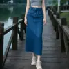 Moda Retro Nova Primavera 2026 Saia Jeans Dividida para Mulheres, Design de Cintura Alta, Saia Reta Única para Mulheres