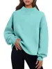 Moda Casual de Punto Grueso para Mujer con Cuello Medio Alto, Corte Holgado, Sudadera, Nueva Colección Otoño/Invierno 2024