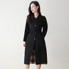 Moda casual nueva Otoño 2026 abrigo de lana negro, elegante abrigo de lana doble faz para mujer, de longitud media