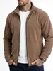 Chaqueta de cremallera con cuello alto para hombre en tela DeRong, Abrigo casual de forro polar liso Otoño/Invierno, Cárdigan simple y cálido, Ropa para hombre al por mayor