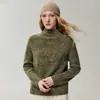 ¡Sencillo pero lujoso! Suéter 100% cachemir para mujer, con hilo texturizado, cuello semi-alto, tejido grueso y un nuevo diseño de manga raglán, perfecto como capa base