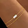 Pulsera de Piedra de Nacimiento de Diciembre Transfronteriza de Aliexpress Diseño Cuadrado Sencillo y Único de Nicho Joyería de Cadena Fina de Doble Capa para Mujer