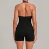Body Feminino Costas Nuas com Amarração no Pescoço Curto Justo Fitness Yoga Macacão 4416