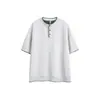 Camiseta de Manga Corta Retro con Cuello Henry Bordado Estilo Étnico Ace para Hombre Camiseta Básica de Verano Suelta Ht1009