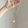 Colar Europeu e Americano Retrô Cor Dourada Diamante Girassol Borla Corrente de Clavícula Multicamadas Gota d'Água Fashionável e Personalizado
