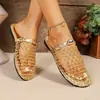 Sandalias de Tacón Alto con Tira Cruzada, Talla Grande, Malla Hueca, 26 Estilo Nuevo, Suela Gruesa de Cuña, Correa con Hebilla Metálica, Punta Cerrada, Temperamento Versátil
