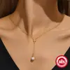 Plata de Ley S925 Cadena para Clavícula en Forma de Y con Perla y Estrella de Ocho Puntas Estilo Coreano Diseño de Nicho Sentido de Diseño Mismo Estilo que las Celebridades de Internet Collar Versátil para Mujer