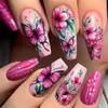 Unhas Portáteis Florais com Borboletas em Tons de Rosa 24 Peças Moda Europeia e Americana Unhas Postiças