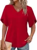Camiseta Casual Feminina Primavera e Verão Amazon Roupas Europeias e Americanas Nova Gola V Pulôver Pulôver com Manga de Pétala para Mulheres
