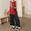 Pantalones Dulces y de Moda con Diseño Estilo Francés Verano 2026 Nuevos de Cintura Alta con Parches de Encaje Lunares Pierna Ancha Casuales