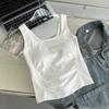 Primavera y Verano Hermoso Espalda Hueca Sexy Delgado Top de Tirantes con Almohadilla en el Pecho Ropa Interior de Una Pieza Chaleco Interior sin Tirantes de Algodón Puro para Mujer