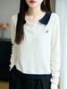 Suéter de Tricô Fino com Gola Polo Transfronteiriço para Mulheres, Novo Estilo Outono e Inverno, Suéter Fino Estilo Faculdade, Top Casual Versátil Coreano