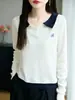 Suéter de malha fina com gola polo, transfronteiriço, para mulheres, novo suéter fino de outono e inverno com base bordada em blocos de cor