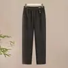 Pantalones para mujer de mediana edad, pantalones casuales de lana para primavera y otoño, pantalones cálidos de invierno con forro polar, engrosados, de cintura alta, corte ajustado para mujeres de mediana edad y mayores