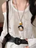 Colar Boho de Couro, Corda, Resina e Madeira com Design Vintage, Corrente de Clavícula Estilo Feriado, Joia de Nicho de Luxo Leve para Mulheres