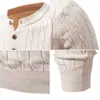 Suéter Henley masculino para outono e inverno, trançado, cor sólida, manga longa, pulôver, casual, slim fit, segunda pele