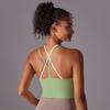 Nueva ropa interior deportiva de nailon cepillado de doble cara con espalda de color sólido y doble capa cruzada, ropa para correr, fitness y yoga para mujer