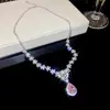 Pendientes Colgantes de Anillo de Conjunto de Collar Exquisitos de Circonita con Forma de Gota de Agua Europeos y Americanos Accesorios de Moda de Lujo Ligero de Gama Alta Nicho para Mujeres