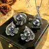 Conjunto de Joias Novas Joias Brincos de Pérola Anel Colar High-End Contas Cinzas Moda Feminina Retro Mercadorias para Atacado