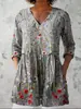 2026 novo comércio exterior transfronteiriço europeu e americano vestido casual de verão soltinho com gola V estampado em 3D - Linho Linglong