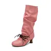 Fornecimento transfronteiriço: Botas femininas de outono e inverno, bico redondo, salto médio, cano alto, estilo europeu e americano, botas da moda plus size 7743