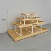 Expositor Promocional Papelería Isla para Madre y Bebé Apilador Gabinete de Exhibición de Cosméticos de Alta Calidad Mesa Flujo de Tres Niveles Estantería de Acero y Madera