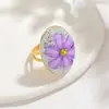 Anillo de Flor de Diamante de Acero Inoxidable Hongfei para Mujer Anillo Exagerado de Gama Alta Estilo Ins Venta al por Mayor Estilo Caliente Transfronterizo Europeo y Americano