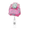 Producto popular transfronterizo: Porta credencial acrílico con brillantina divertido, Porta gafete retráctil, Porta identificación de fácil extracción, Regalo práctico