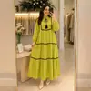 M397 # Vestido feminino transfronteiriço da Amazon com retalhos de fita, saia em camadas, mangas 9/10, gola alta, vestido midi turco