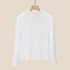 Camisa Básica Feminina de Mistura de Lã Tencel 2026 Nova Outono Inicial Gola Alta Manga Longa de Algodão Modal Top Camiseta para Mulheres