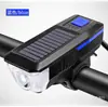 Luz Solar para Bicicleta Luz Dianteira de Carro Luz com Buzina Carregável Luz para Pedalar à Noite Luz Forte Lanterna para Bicicleta de Montanha Acessórios para Bicicleta