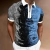 2022 Nova Impressão Digital Solta Casual Comum Verão Zíper Colorido Manga Curta 3dpolo Camisa Casual Masculina Desgaste