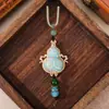 Colar de brocado Song estilo chinês com fita e pingente de cabaça, pingente de calcedônia novo estilo chinês DIY, acessório de joia de brocado Song pronto