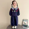 Conjunto de Moletom com Capuz Estilo Academia para Meninas Ursinho Coração Laço Primavera/Outono Estilo Chique Creche Casual Esportivo Conjunto de Duas Peças