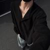Camiseta de Manga Larga con Cuello Henley Off-White para Hombre Primavera y Otoño Sudadera Americana Textura de Piqué Interior con Capucha Camiseta Básica