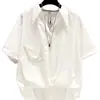 Camisa de Manga Corta con Solapa Irregular 2024 Estilo Coreano para Mujer Diseño Holgado de Verano Camisa Blanca Top Corto