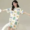 Pijama de Manga Corta de Verano para Mujer Nuevo Holgado Talla Grande Hermana Gordita Camisón Pijama de Dibujos Animados Ropa de Casa