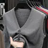 Cardigan sin mangas de punto 100% cachemir para hombre, cuello en V, chaleco suéter 205 gramos