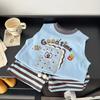 Traje Guapo de Moda Coreana para Niños Verano 2025 Nuevo Bebé Masculino y Femenino Dibujos Animados Chaleco Rayado Shorts Conjunto de Dos Piezas
