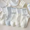 Meias Femininas Fofas e Doces para Outono e Inverno, de Cano Médio com Laço, Antibacterianas, Resistentes a Odores, Anti-Pilling, Meias para Estudantes