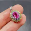 Colgante de Zafiro Rosa Natural Transfronterizo Accesorios para Mujer Nicho Alta Gama Joyería de Plata 925 5*7 Joyería Venta Directa de Fábrica