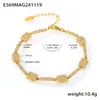 Pulsera Omaka Ou estilo americano larga cuadrada mano incrustada circonita acero inoxidable chapado oro real 18K en stock venta al por mayor