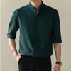 Camisa de manga corta de verano para hombre, estilo chino nuevo, estilo maduro ligero, estilo coreano, corte ajustado, sin planchar, seda de hielo, camisa de manga media