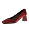 6293 Primavera y Otoño Nuevo Estilo Francés Elegantes de Moda Zapatos de Salón Punta Cuadrada Satén Tacón Grueso Poco Profundos Lisos Tacón Medio Zapatos de Mujer para el Trabajo