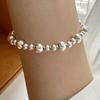 Pulsera de cuentas de plata de ley s925 con forma de bola irregular, estilo danés, sencilla y moderna.