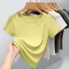 Camiseta de Manga Corta con Cuello Redondo y Canalé de Color Sólido de Alta Calidad para Mujer, Sencilla y Versátil, Corte Ajustado, Elástica, Nuevo Top de Verano