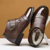 Sapatos de Algodão Masculinos de Inverno com Velcro, Veludo Espesso, Sapatos de Couro de Algodão Quentes, Para Traje Formal de Negócios, Impermeáveis, Antiderrapantes, Sapatos Casuais de Couro