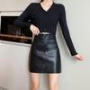 Minifalda de Cuero Negra para Mujer, Nueva Falda Corta de Cuero PU Adelgazante de Cintura Alta para Verano y Otoño, Falda Bodycon A-Line Antiexposición