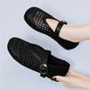 (Itens Esgotados Não Podem Ser Repostos) Sapatos Baixos Respiráveis de Malha para Mulheres, Novo Estilo de Verão com Tira de Fivela Única, Sola Rasteira, Boca Rasa, Bico Redondo Sapatos Femininos